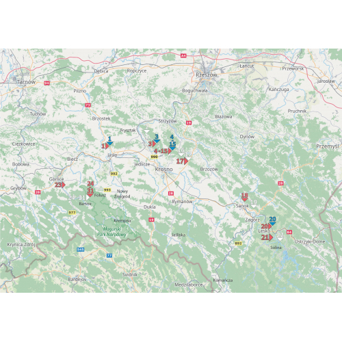 Beskid Niski i Pogórze Karpackie - mapa rejonów